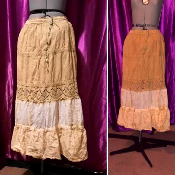 Cute Options Dresses & Skirts - Cute vintage yellow / kaki tye dye tiered maxi skirt.